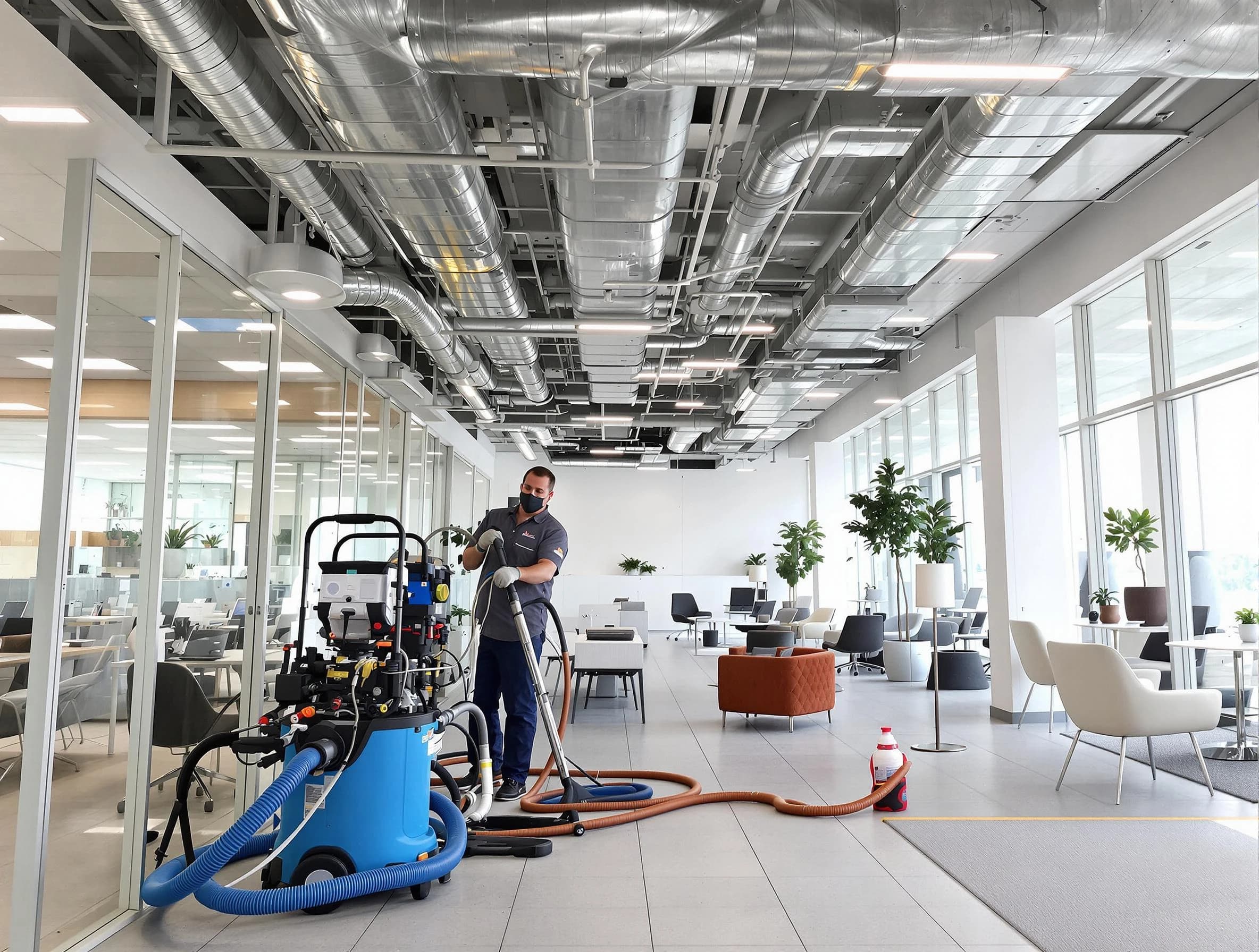 Mission Viejo Air Duct Cleaning team conducting comprehensive commercial duct cleaning at a business location in Mission Viejo